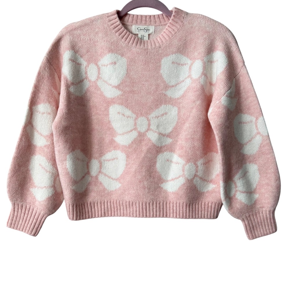 Jessica Simpson Pink Bow Sweater •‎ Coquette Aesthetic Soft Knit Pullover • XS